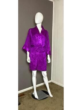 1980's Purple Satin Jacquard Short Robe from Victoria's Secret Gold Label 0S